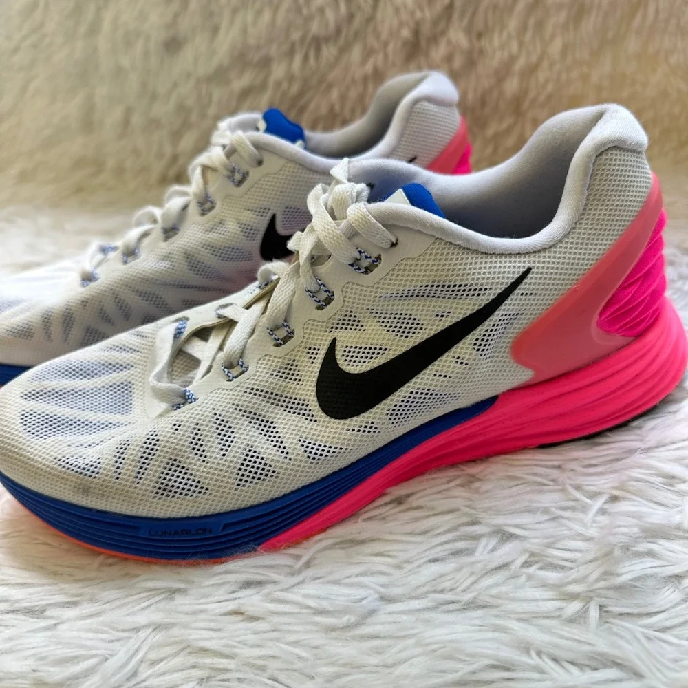 Nike LunarGlide 6 Running  Athletic Shoes White Blue Orange Womens 6.5